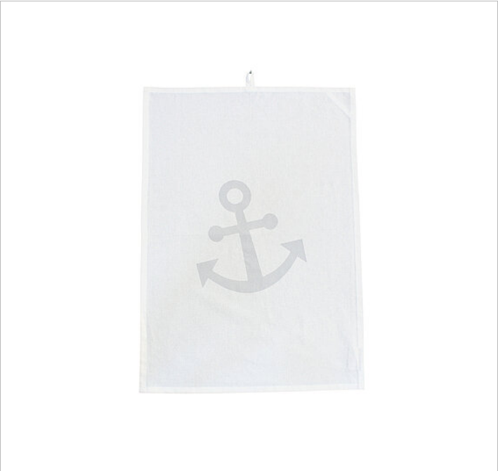 Tea Towel, Anchor silver, White