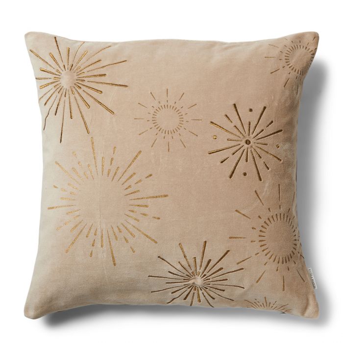 Kissenhülle Classic Fireworks, Taupe, 50x50 cm, Samt, Stickerei gold