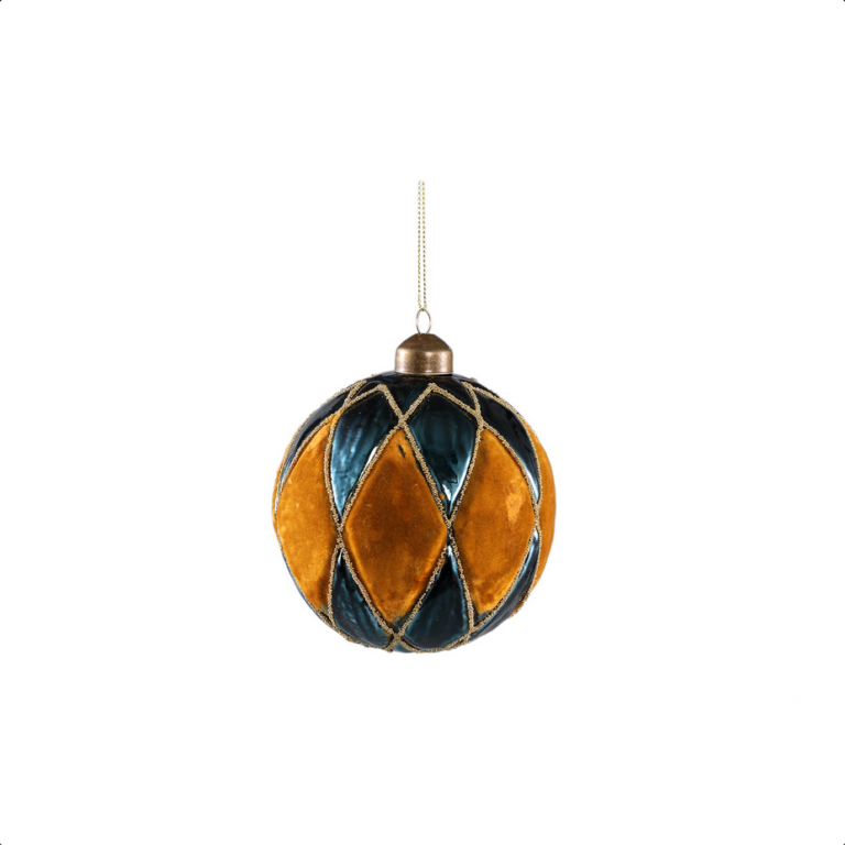 Xmas Florijn black glass ball with gold velvet