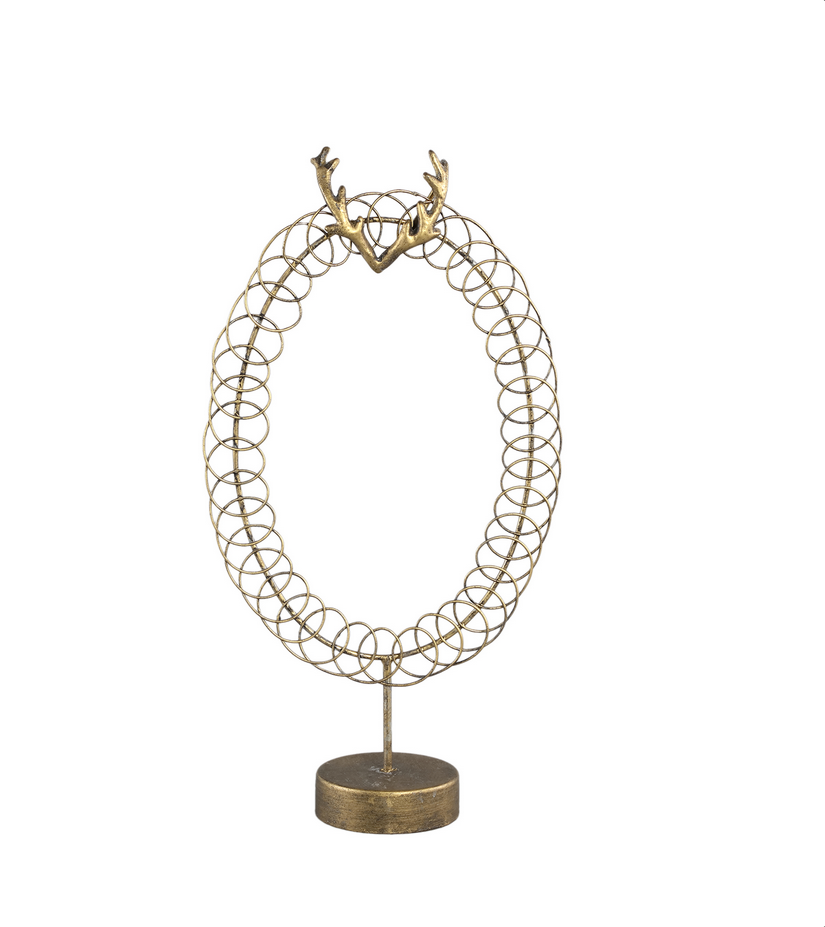 Xmas Riddo gold metal swirly statue reindeer horns