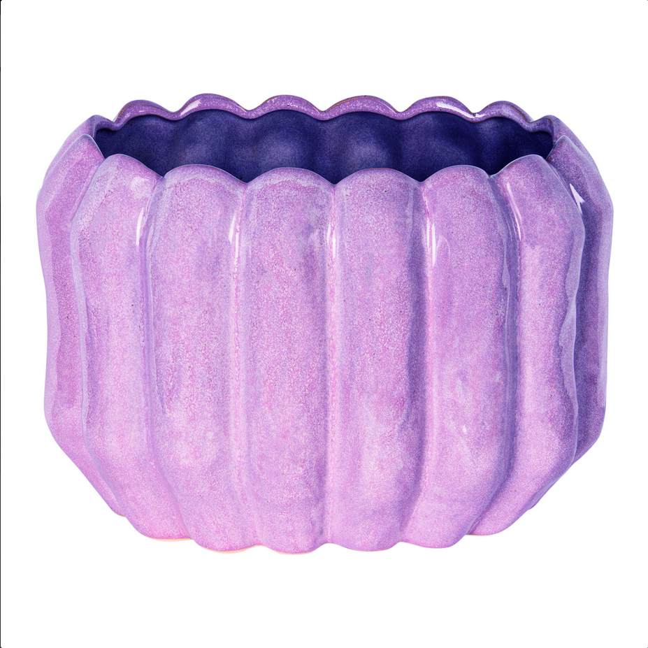Seattle Pink ceramic pot round ribbed high S