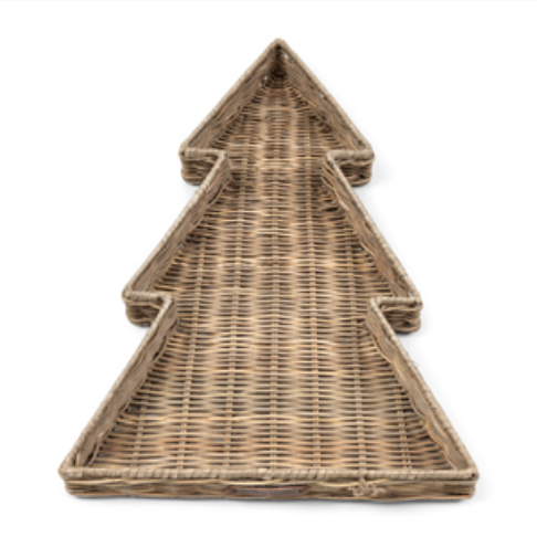 Rustic Rattan Xmas Tree Tray