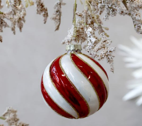 Weihnachtskugel D8 cm antique cherry Baumschmuck gestreift
