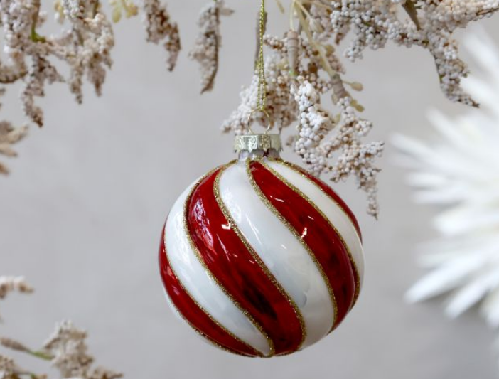 Weihnachtskugel D8 cm antique cherry Baumschmuck gestreift