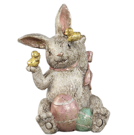 Jardon Multicolor poly statue rabbit holding ducks