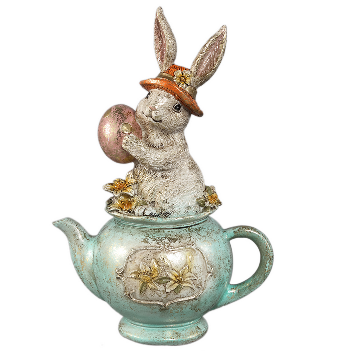 Jardon Multicolor poly statue rabbit on tea pot