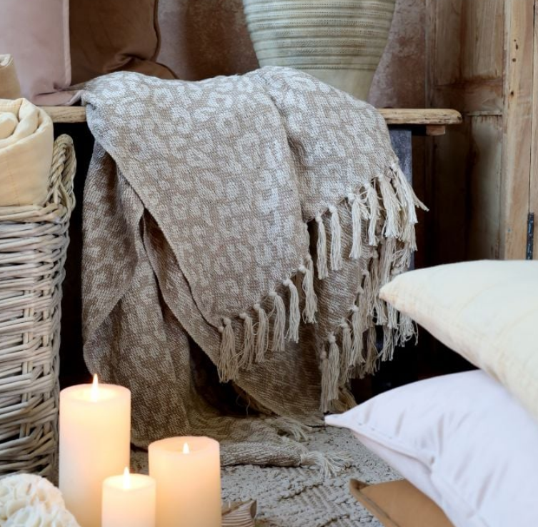 Aix Plaid Garnüberschuss 150x130 cm Leo Muster creme/taupe