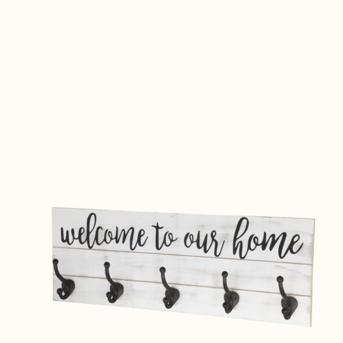 Kleiderhakenbrett mit Text und 5 Haken H25/L70/B8,5 cm antique creme