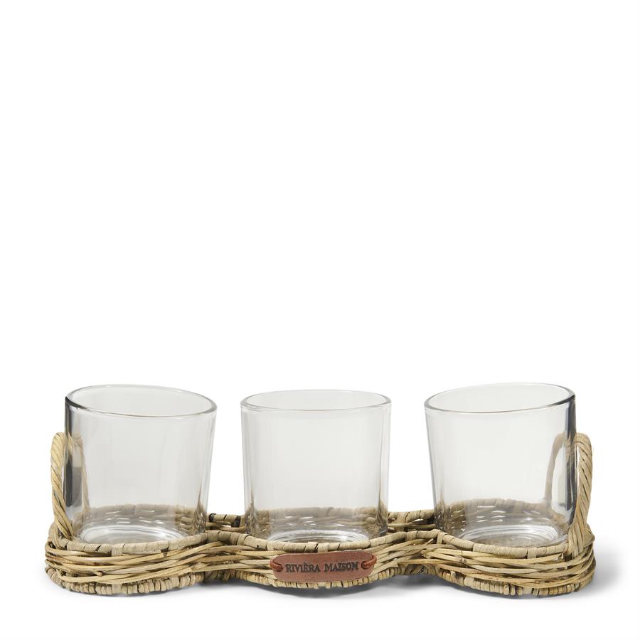 Rustic Rattan Triple Votive Tray