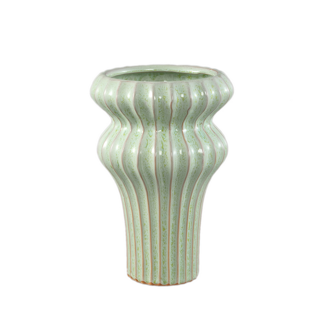 Glenna mint ceramix round pot w bulbs S
