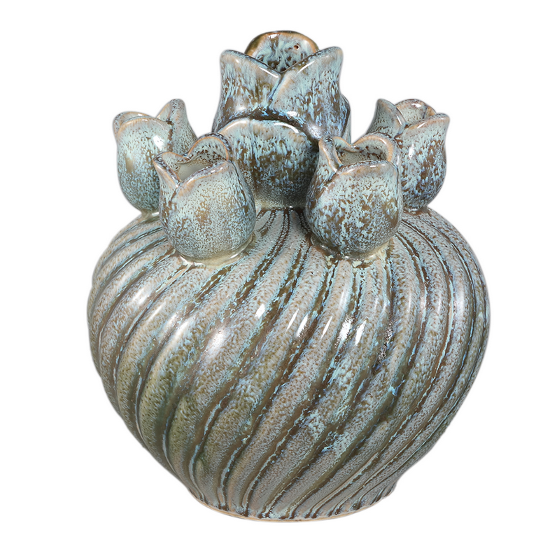 Mailia Turquoise ceramic round tulip vase swirl S