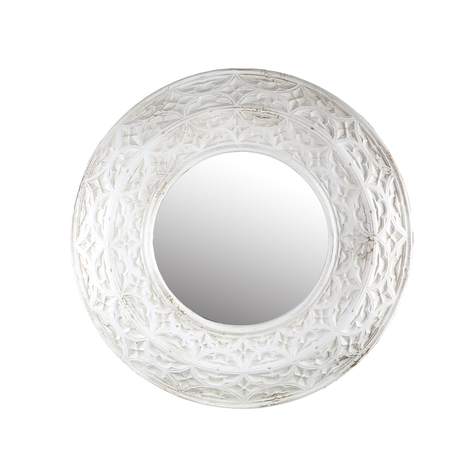 Elvire White polyresin mirror antique round